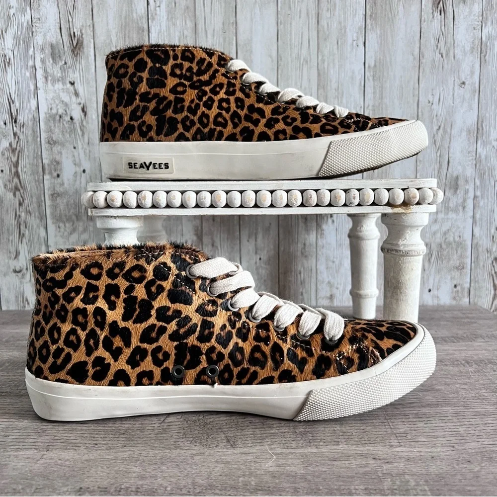 SeaVees Mohair Leopard Print High Top Sneakers Size 8